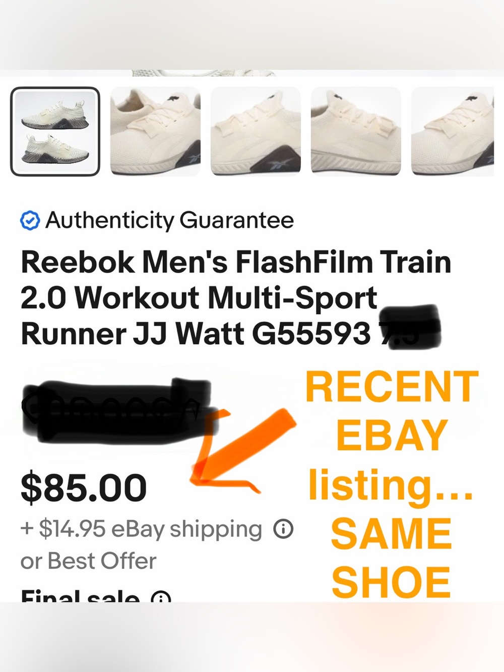 Reebok Men's Training Shoes JJ WATT Slip On Flashfilm Cream $43 LIKE NEW